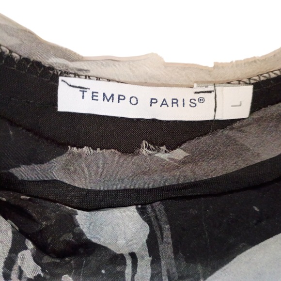 Tempo Paris Womens Asymmetric Abstract Ruffle Tank Top Black White Size L - Picture 4 of 11